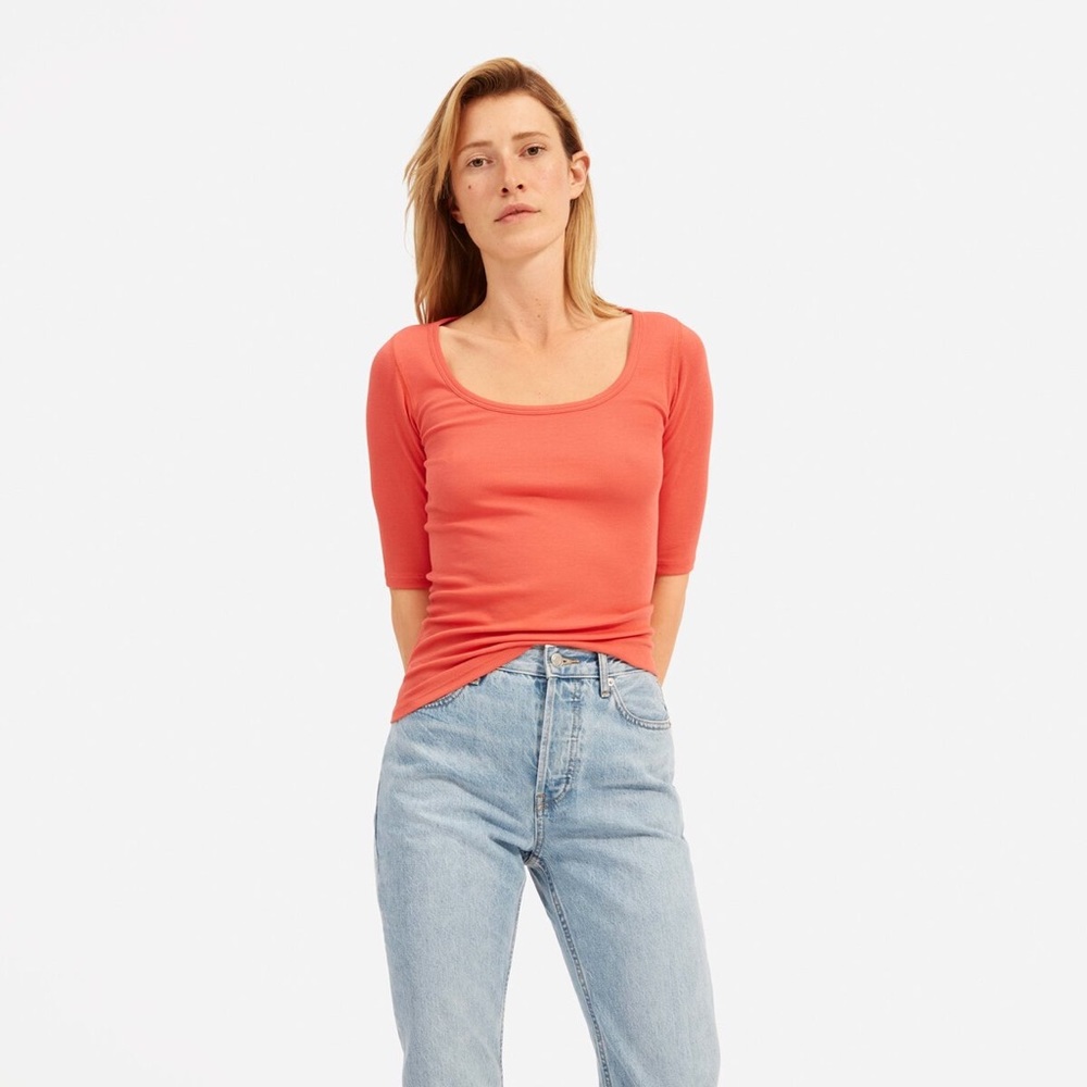 Everlane Coral The Pima Micro-Rib Scoop-Neck Tee XXS